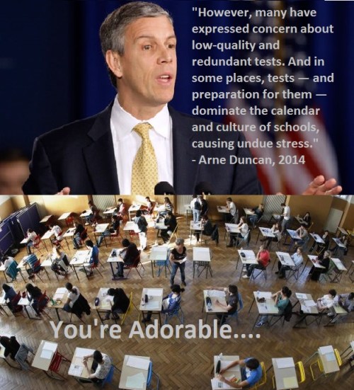 Arne Duncan is terribly concerned about all this over testing